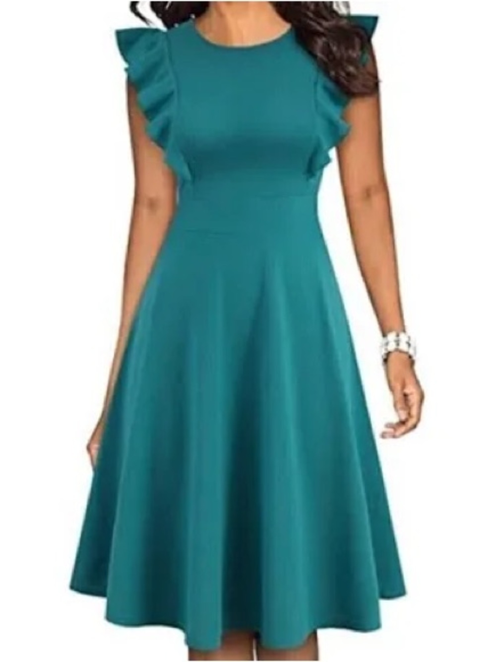 Amazon Yathon Teal Ruffle Fit-and-Flare A-line Party Dress